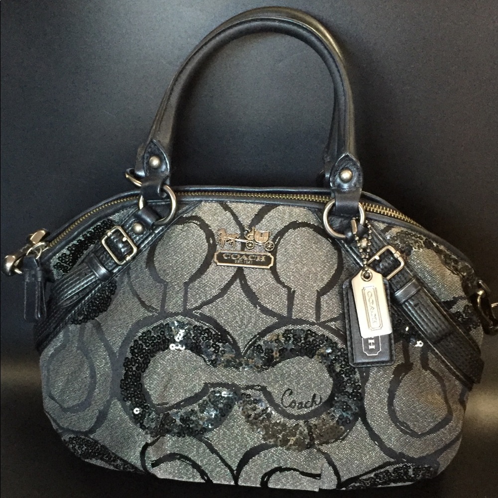 Coach Madison Sophia Black Sequin Op Art Satchel